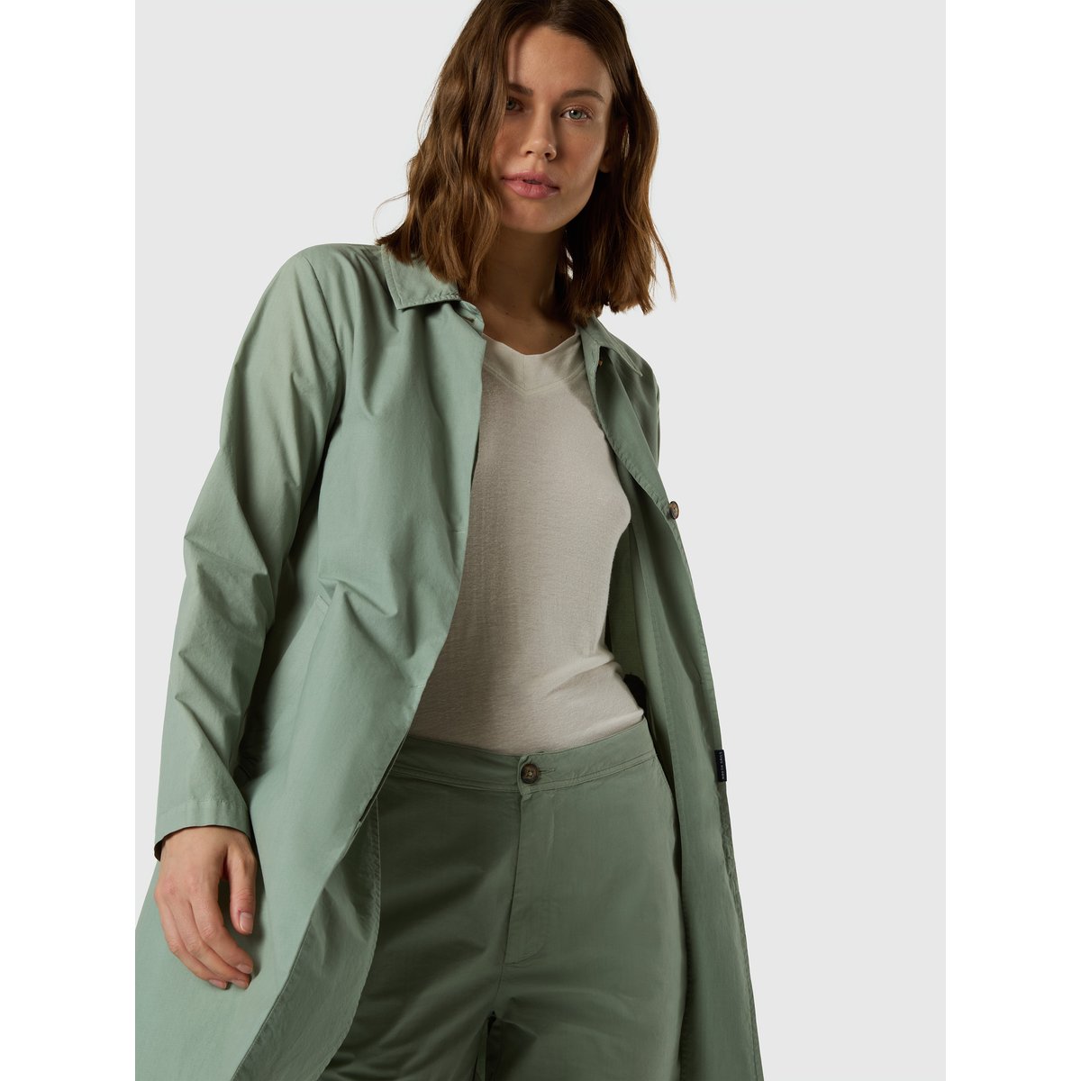 Manteau trench en peau de pêche vert iceberg, NORTH SAILS
