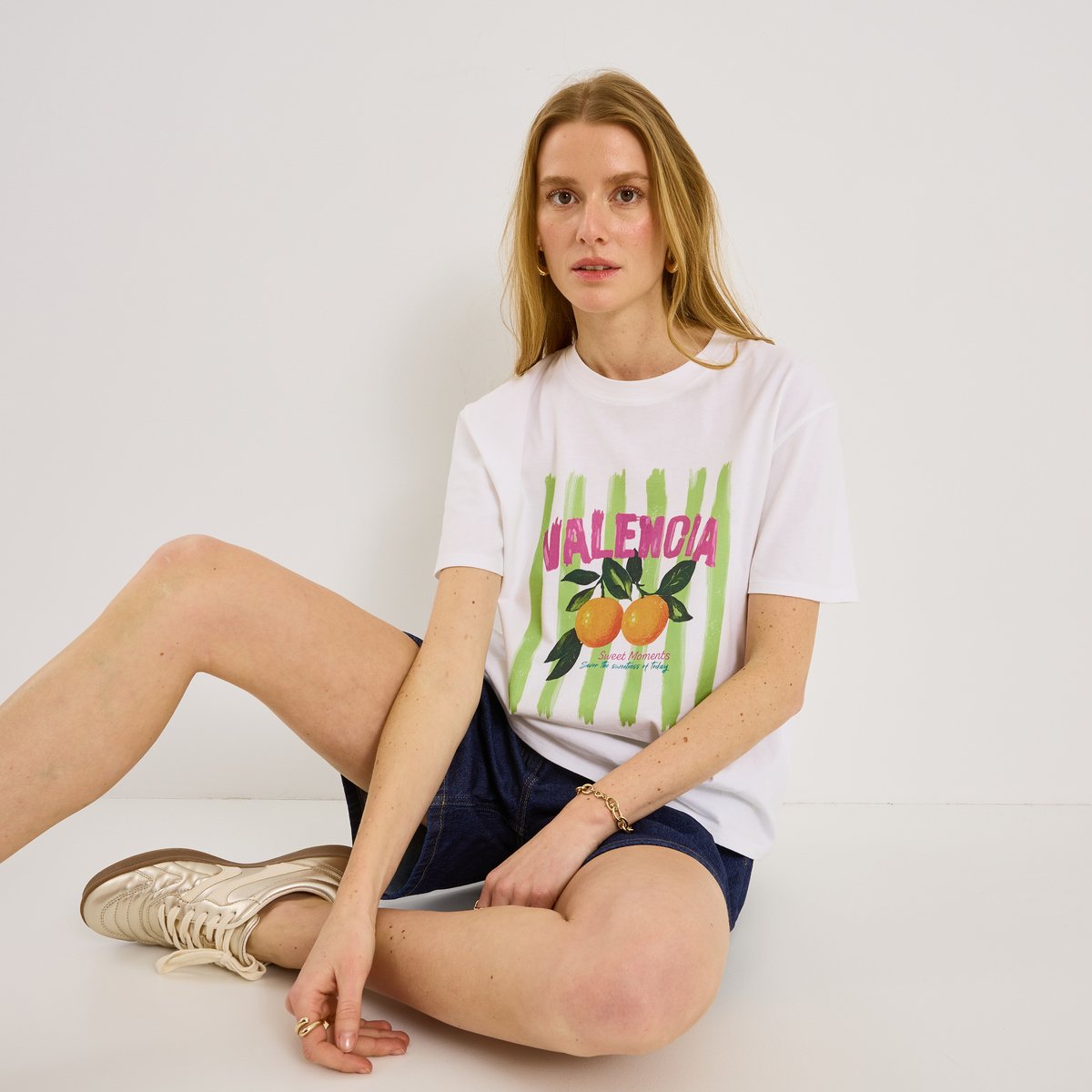 T-shirt col rond imprimé blanc cassé blanc, GRAIN DE MALICE