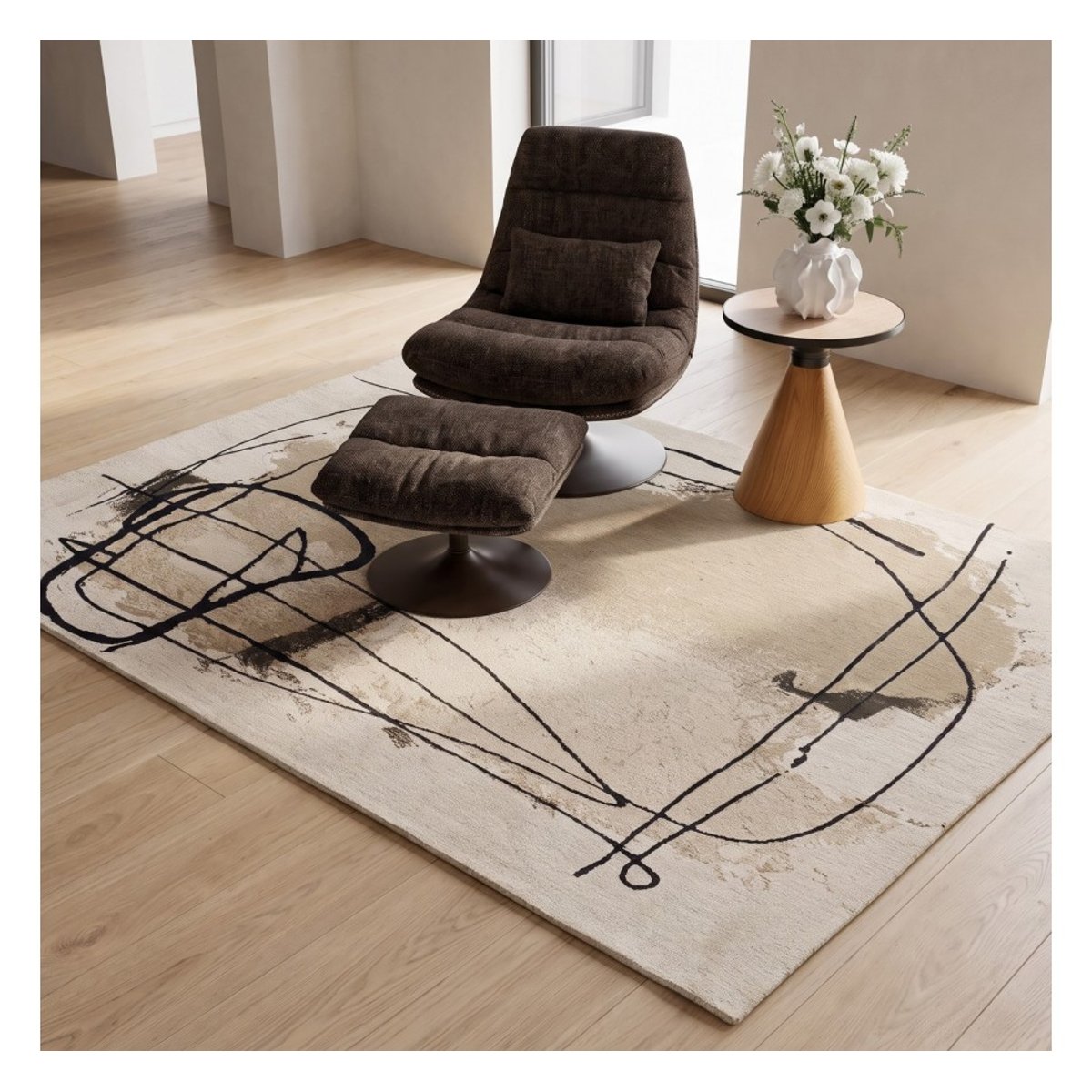 Tapis en coton lignes tracées, DUST gris, KARE DESIGN