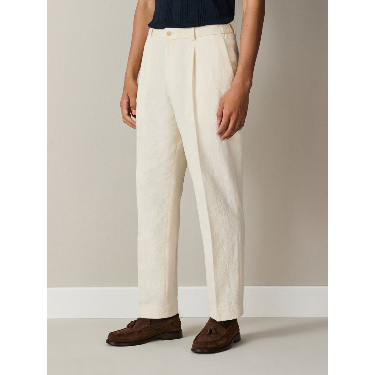 Pantalon costume coton tapisserie écru, NEXT