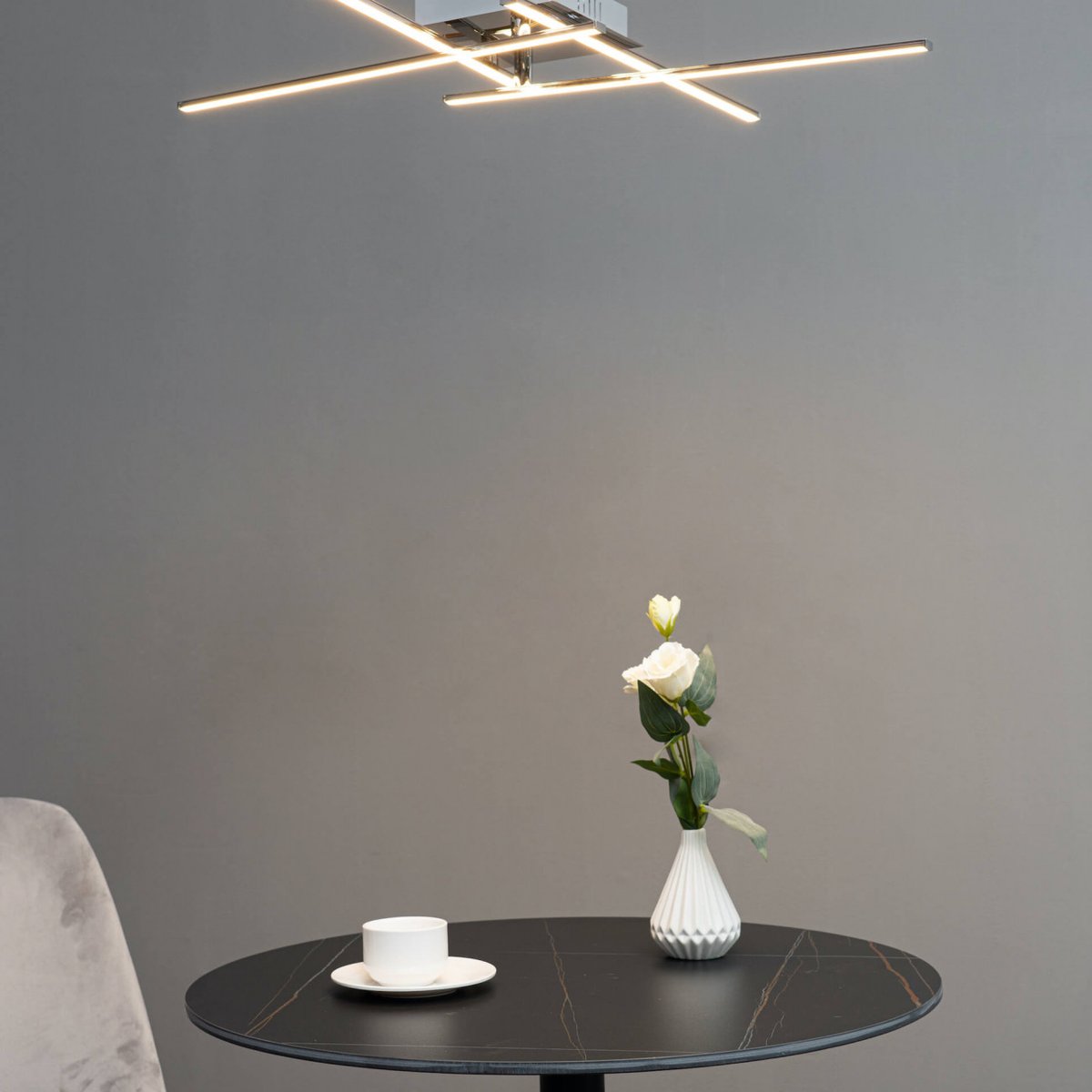 Plafonnier LED carré 4 bras - YUNA argenté / chromé, KOSILUM