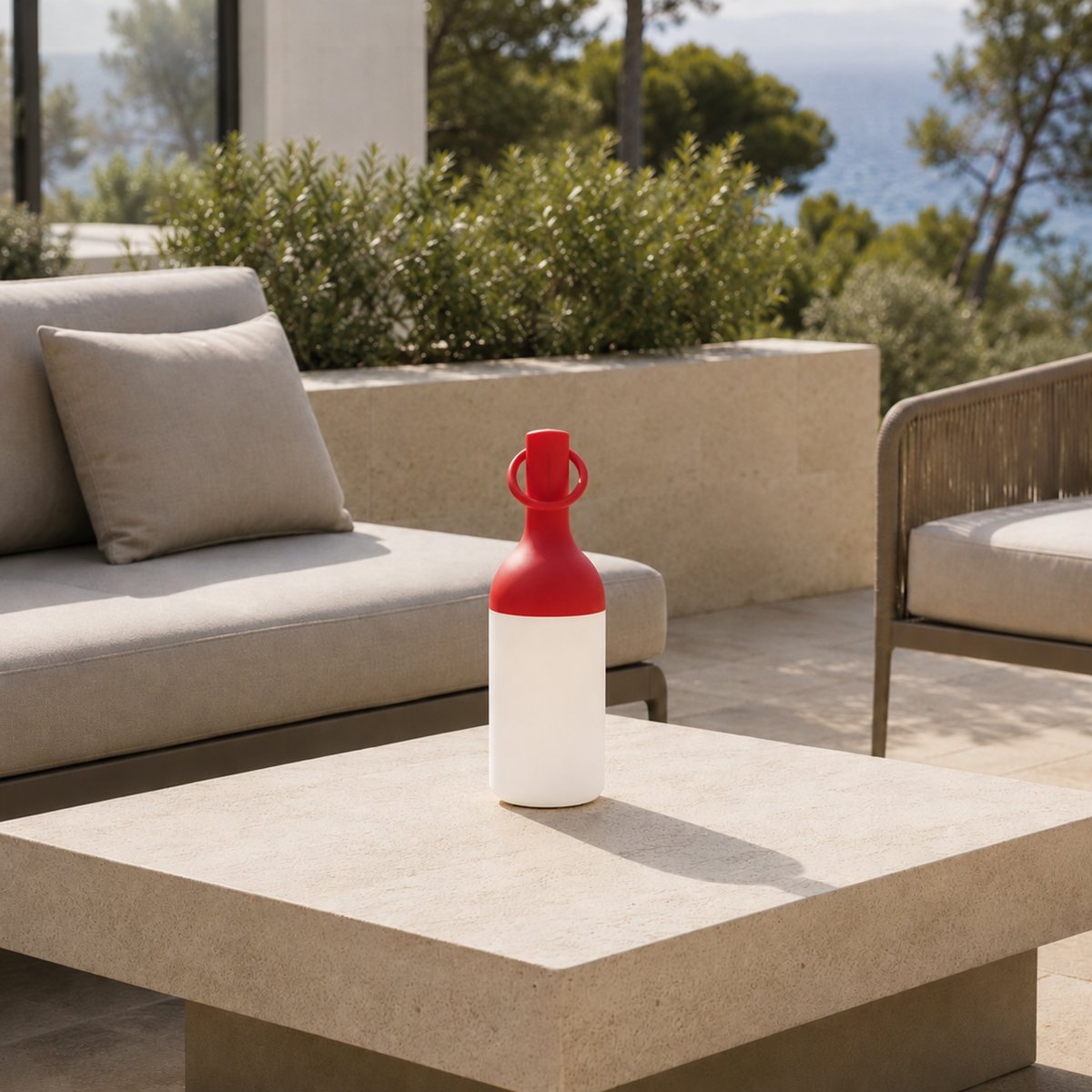 Lampe nomade en plastique - ELO blanc et rouge, MAISON PAVANE