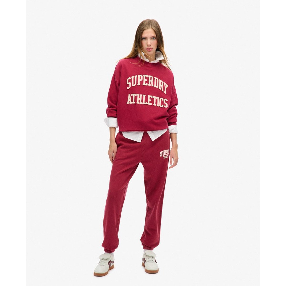Pantalon de survêtement boyfriend Athletic Essentials rouge bordeaux, SUPERDRY