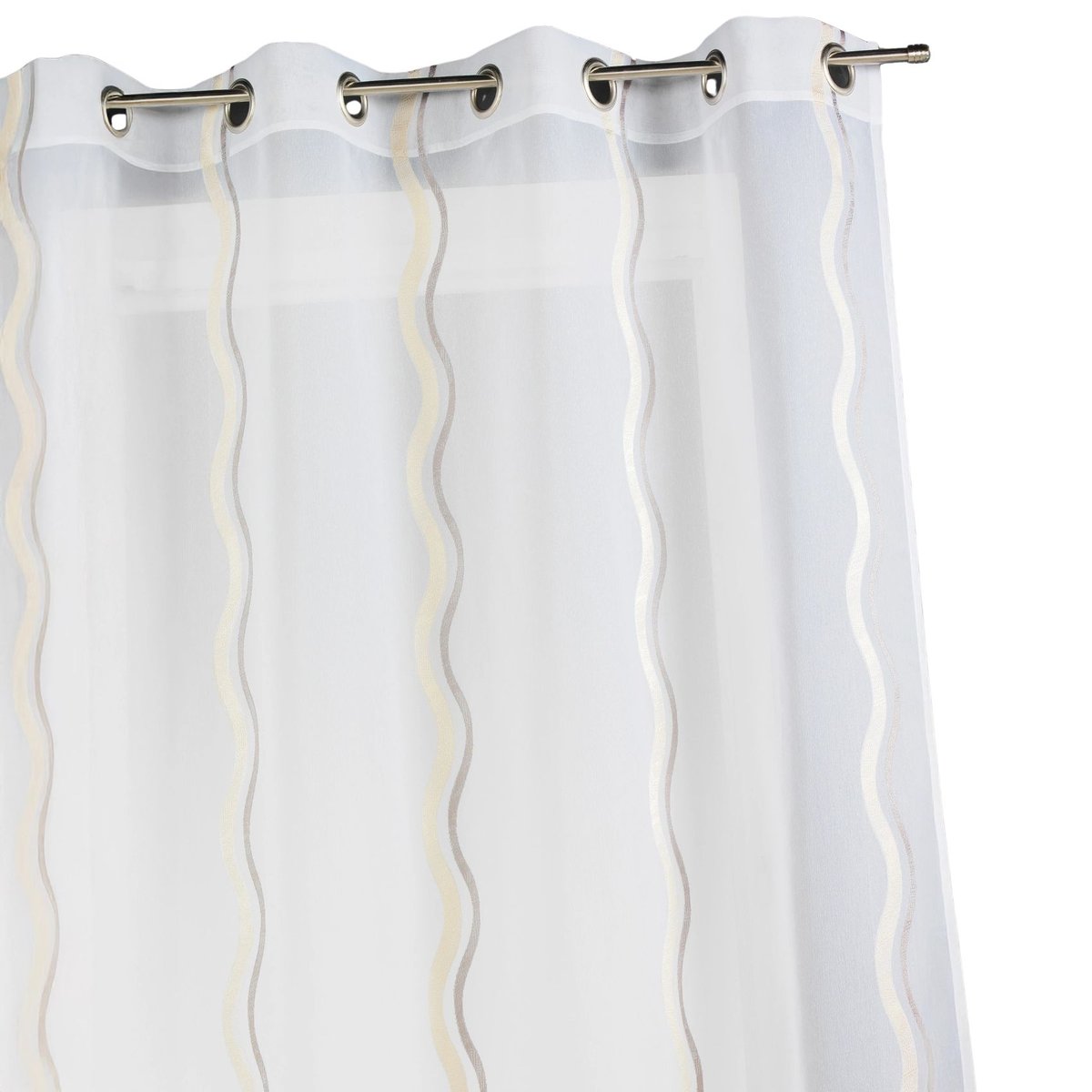 Voilage jacquard à rayures verticales ondulées taupe, HOME MAISON