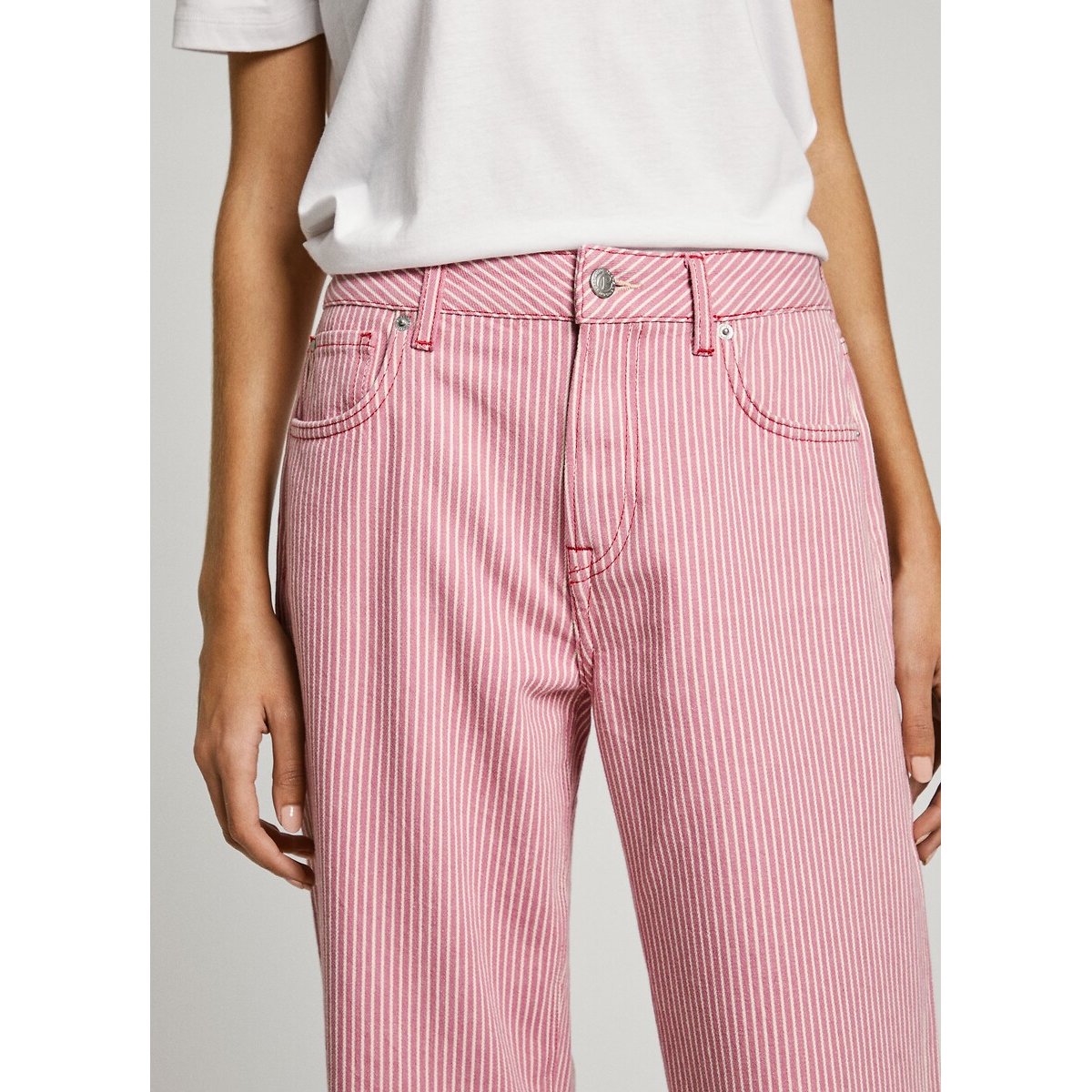 Striped Wide Leg Jeans with High Waist red/white, PEPE JEANS