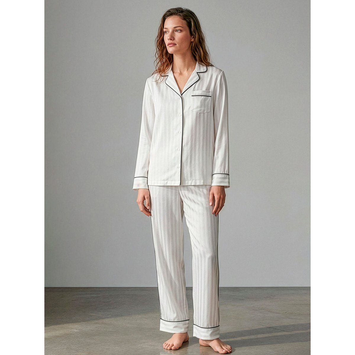 Pyjama pantalon chemise manches longues Say Yes blanc, ADMAS