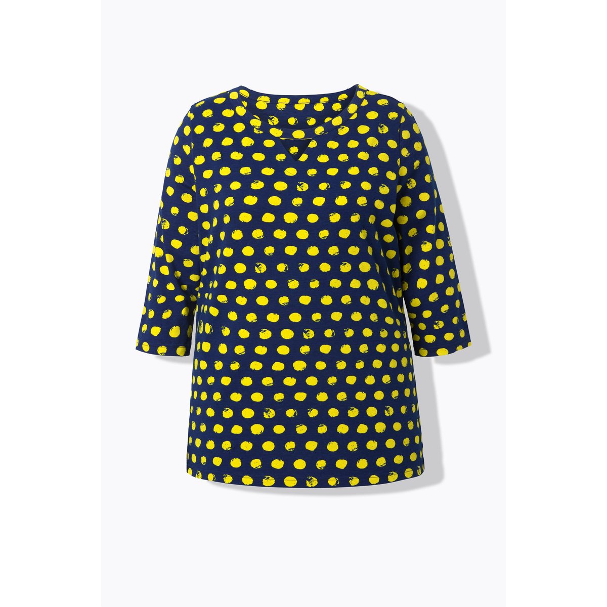 T-shirt à pois, col rond et manches 3/4 colza jaune, ULLA POPKEN