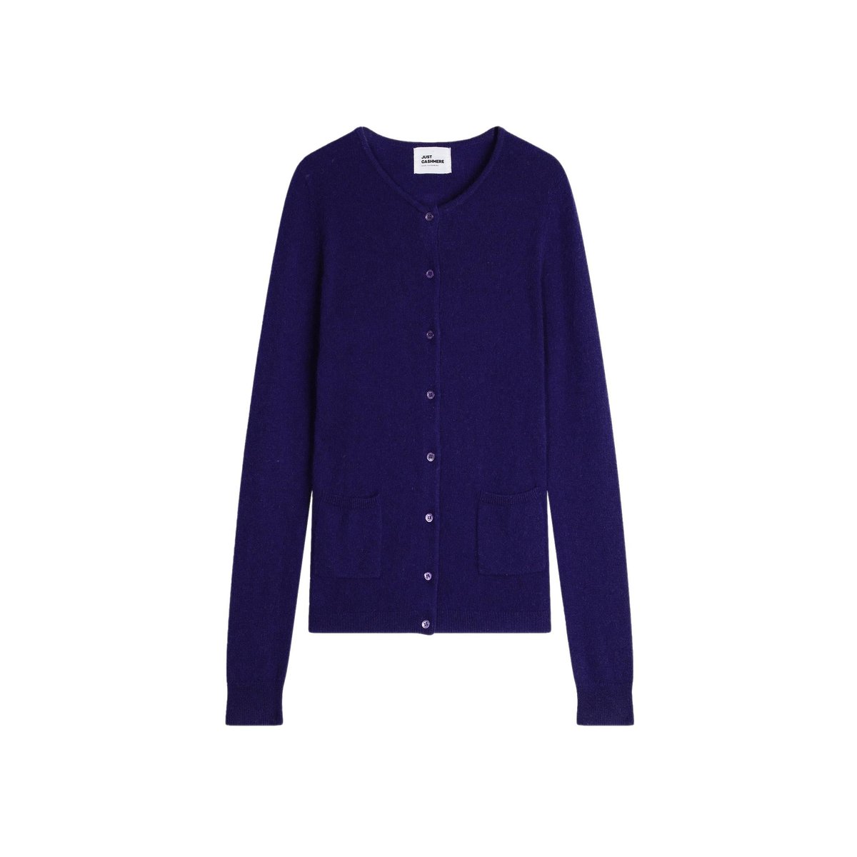 Cardigan Col Rond Purple Katharine violet foncé, JUST CASHMERE