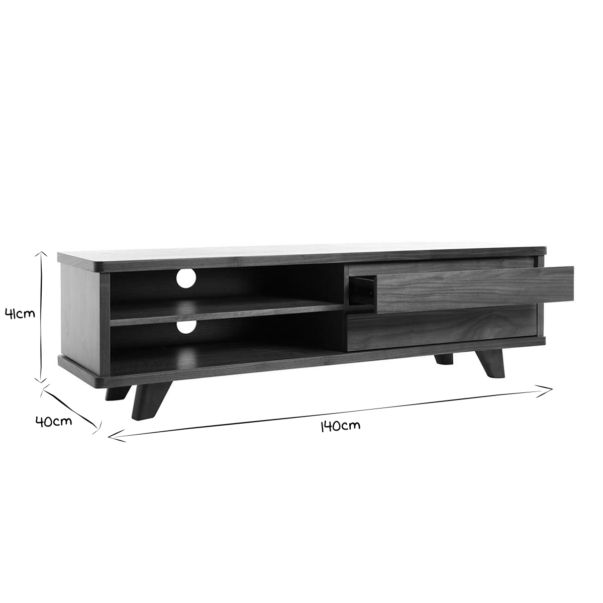 Meuble TV vintage bois foncé avec tiroirs L140 cm FIFTIES noyer, MILIBOO