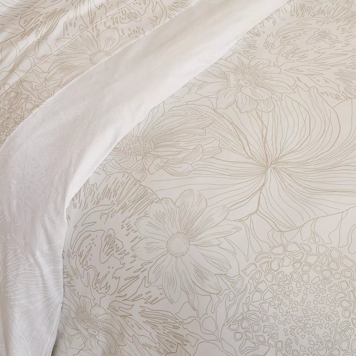 Drap plat satin de coton FLOWER POWER white, GARNIER THIEBAUT