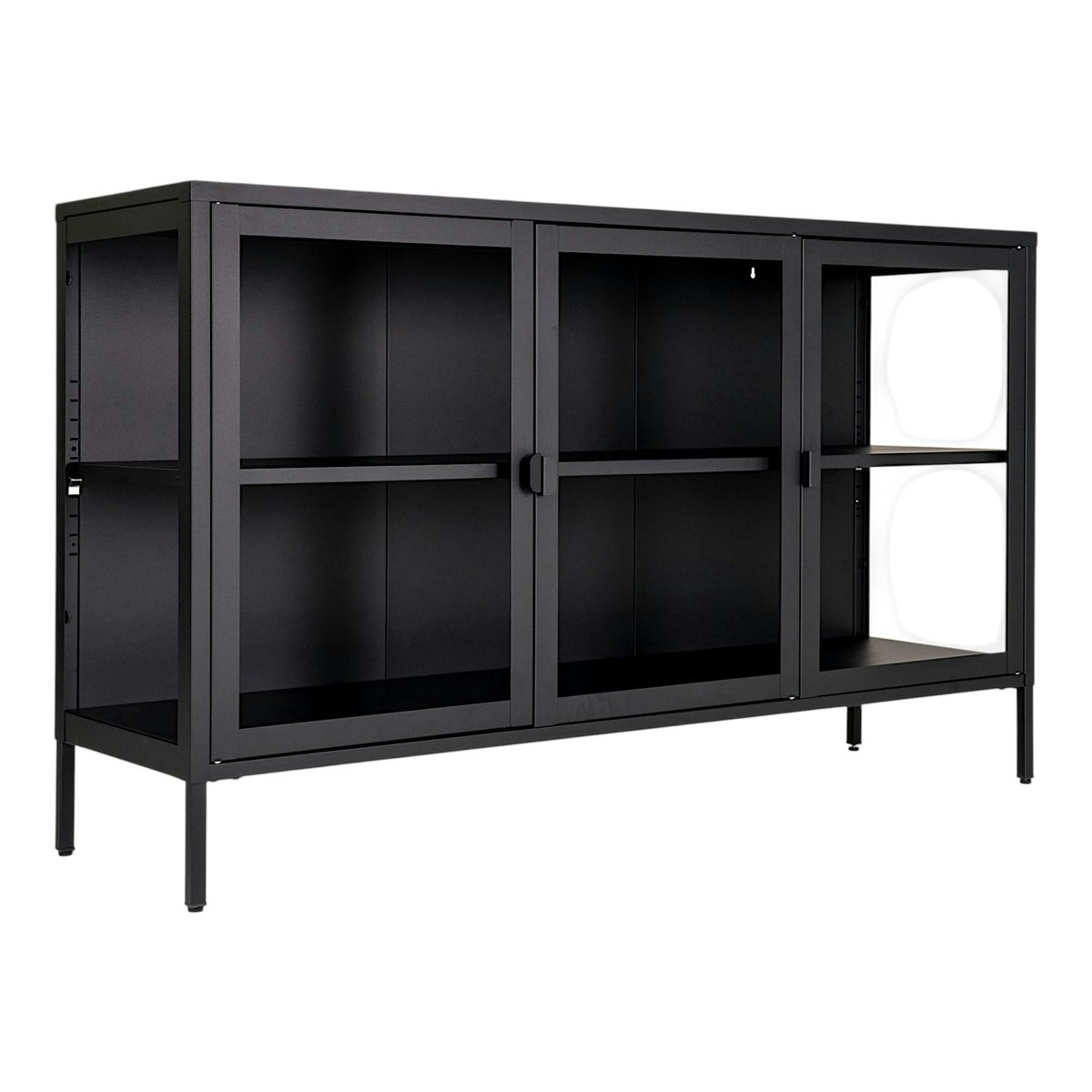 Buffet en métal, 3 portes vitrées ODENSE noir, PIER IMPORT