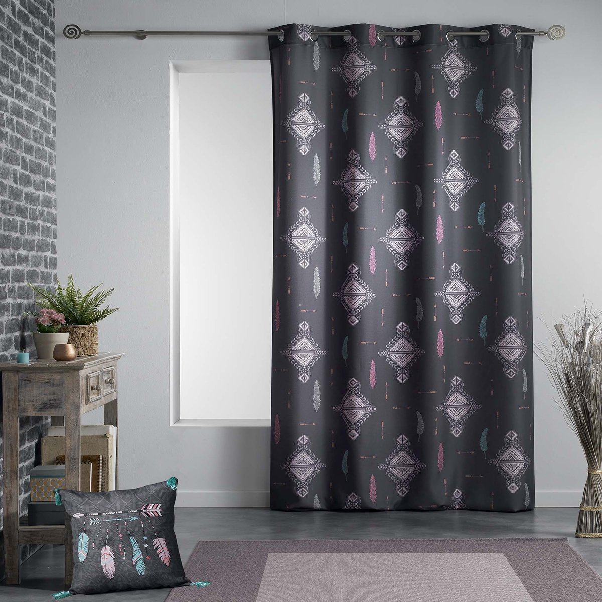 Rideau a oeillets Plumes Ete Indien Anthracite anthracite, EDEN
