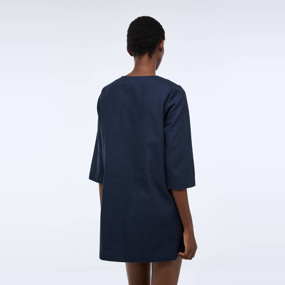Robe courte, manches longues avec laçage en coton BIO GOTS marine, MONOPRIX