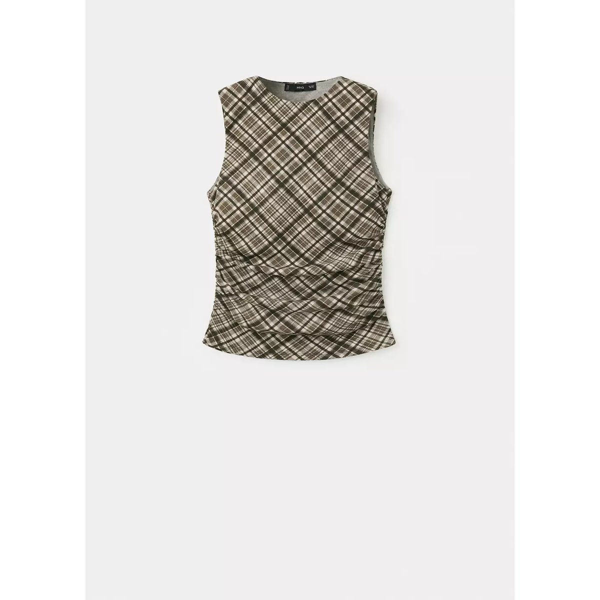 Top drapé à carreaux marron, MANGO