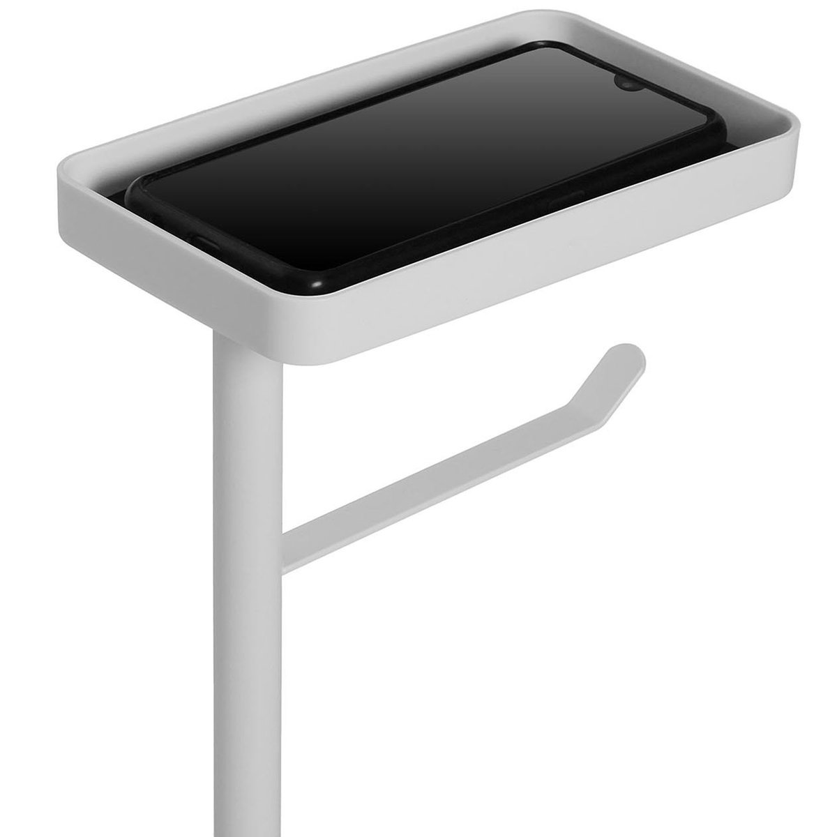 Dérouleur papier WC et brosse avec tablette en métal blanc 20x15x75cm blanc, VERSA