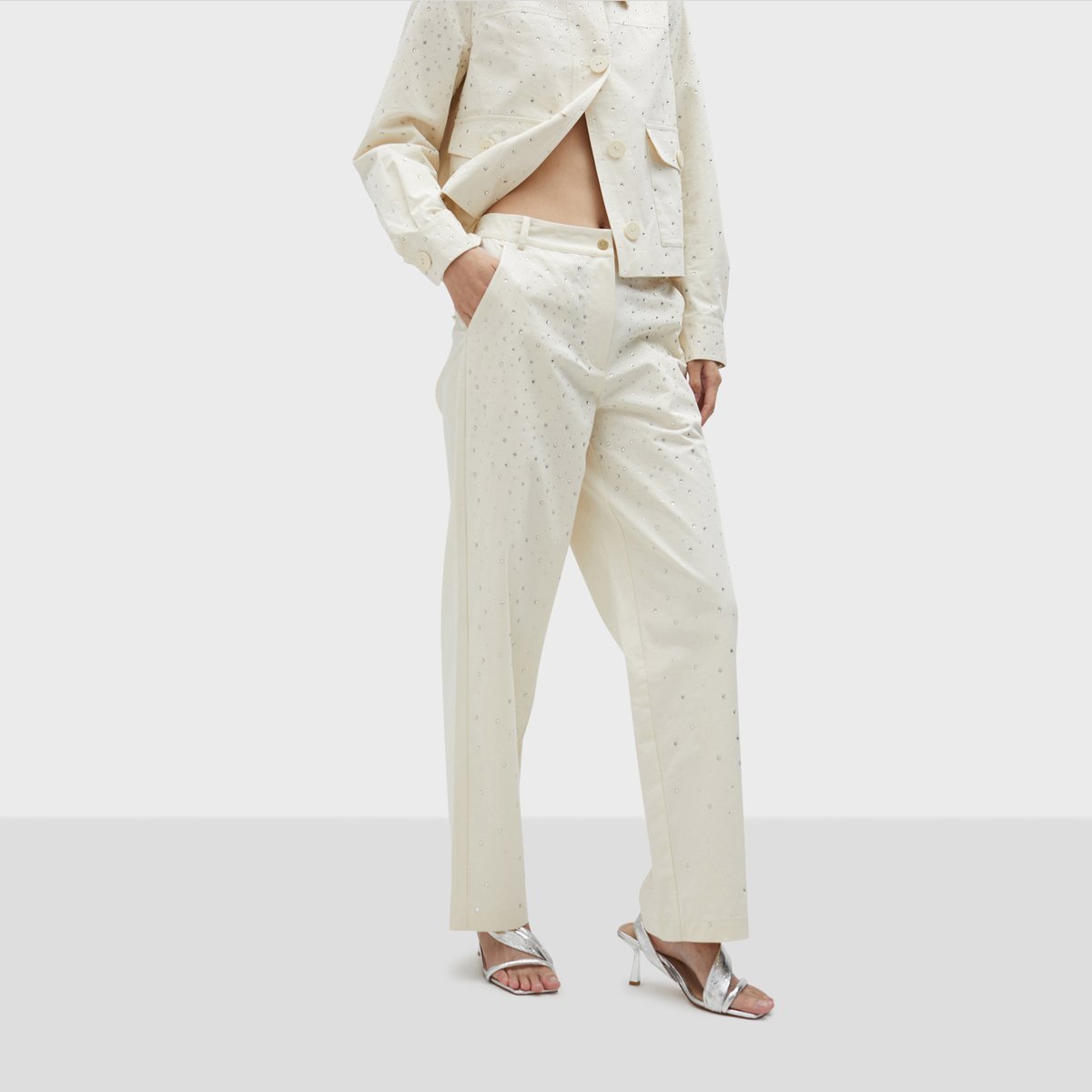 Pantalon droit avec strass ecru, LOLA CASADEMUNT