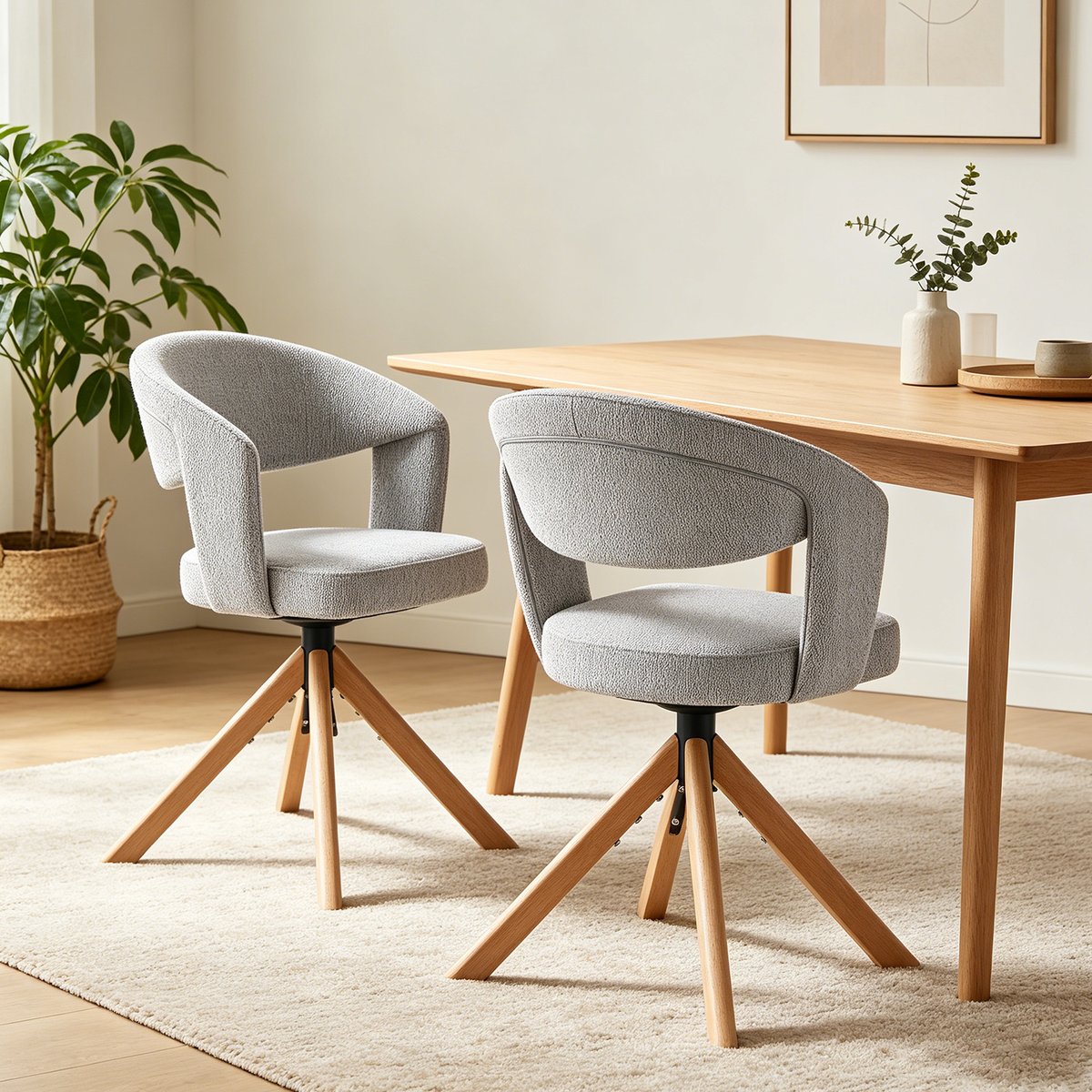Lot de 2 fauteuils de salle à manger rotatif scandinave, CARMONDA gris clair, MEUBLES COSY