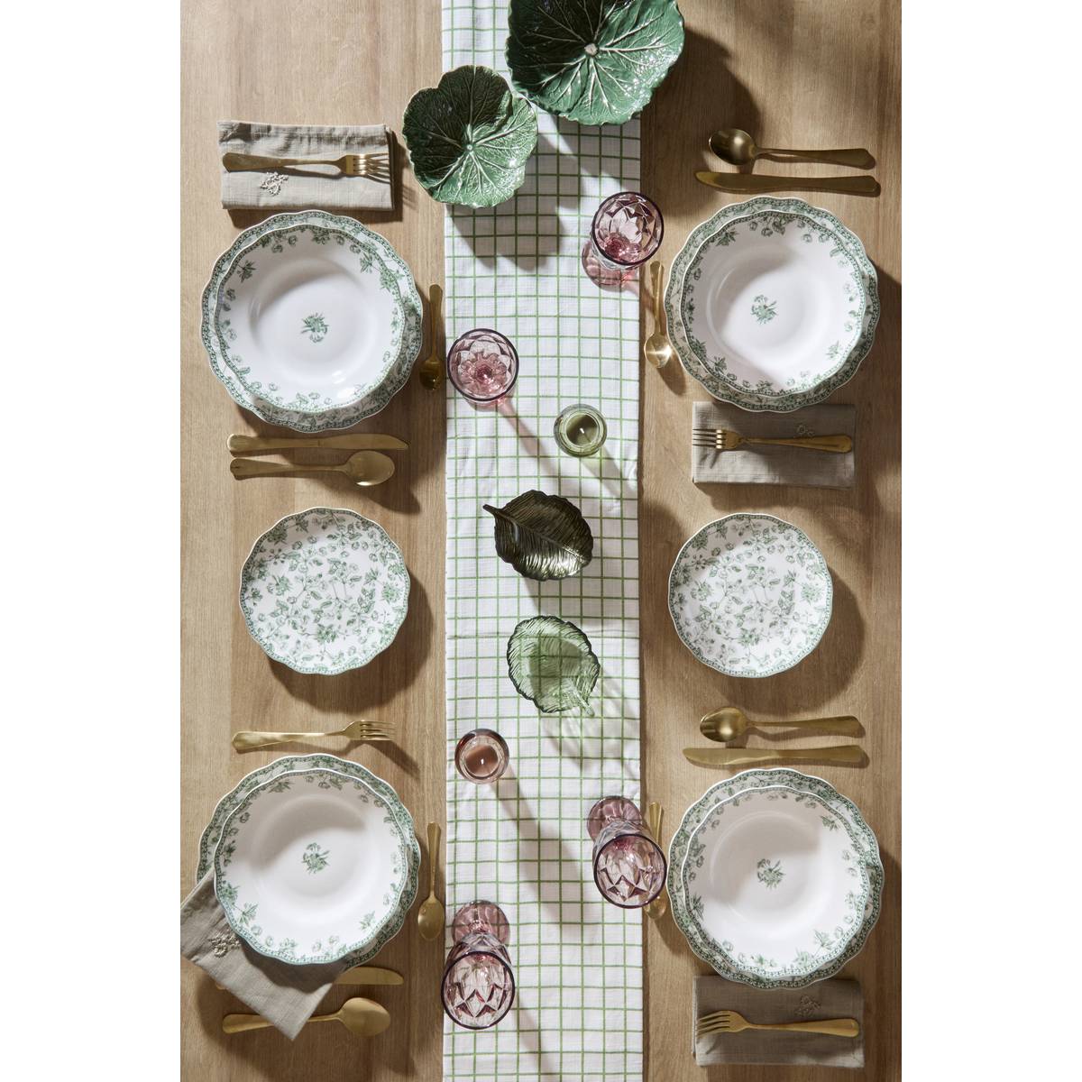 Lot de 6 assiettes creuses rondes en porcelaine LISIERE vert, ATMOSPHERA