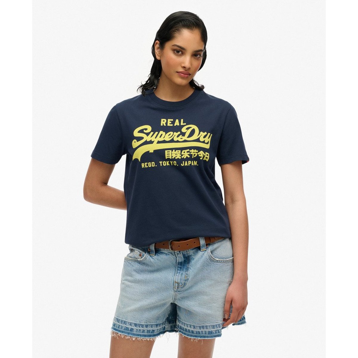 T-shirt ajusté Vintage Logo Neon bleu marine éclipse, SUPERDRY