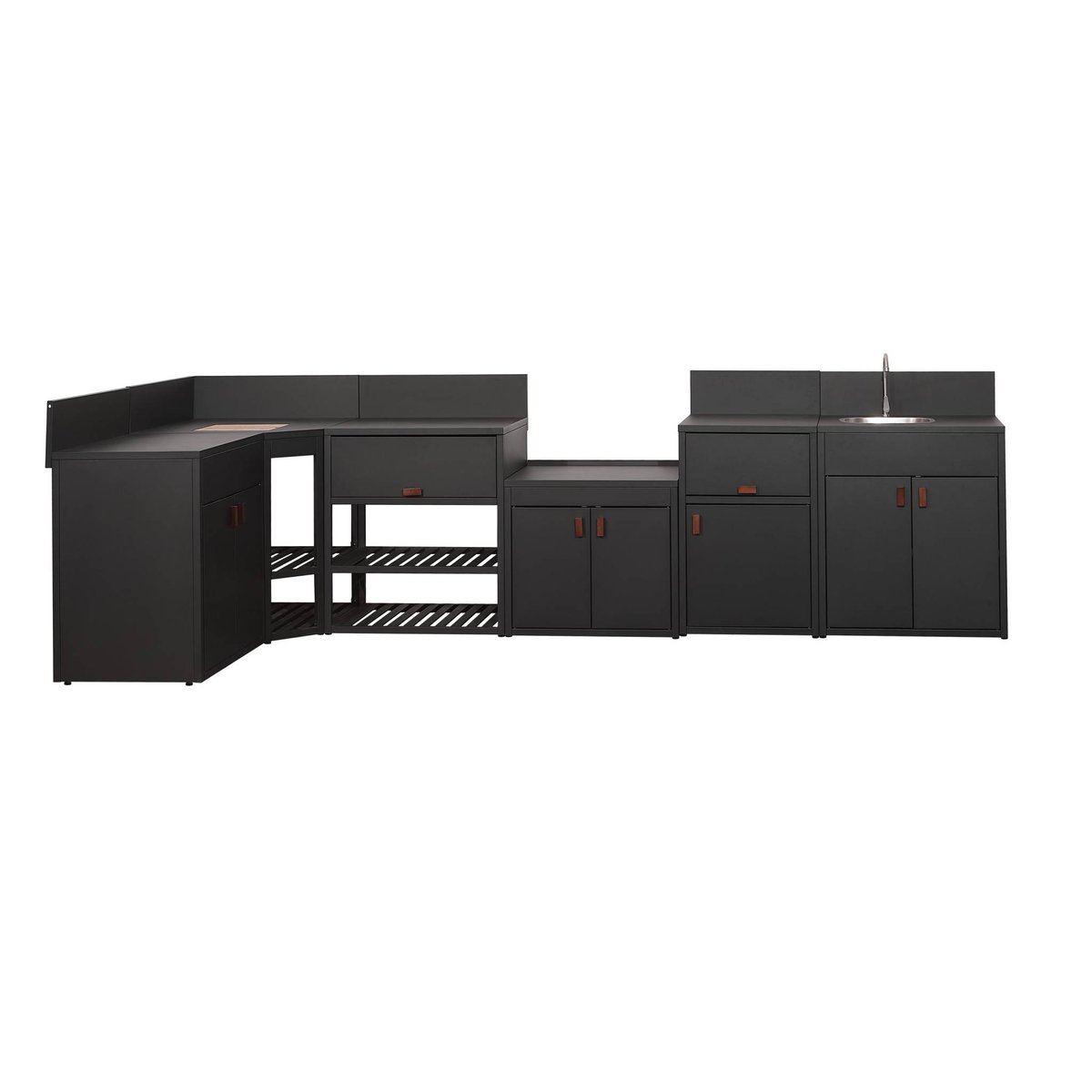 Cuisine extérieure 6 modules acier THIRA 6 MODULES noir, SWEEEK
