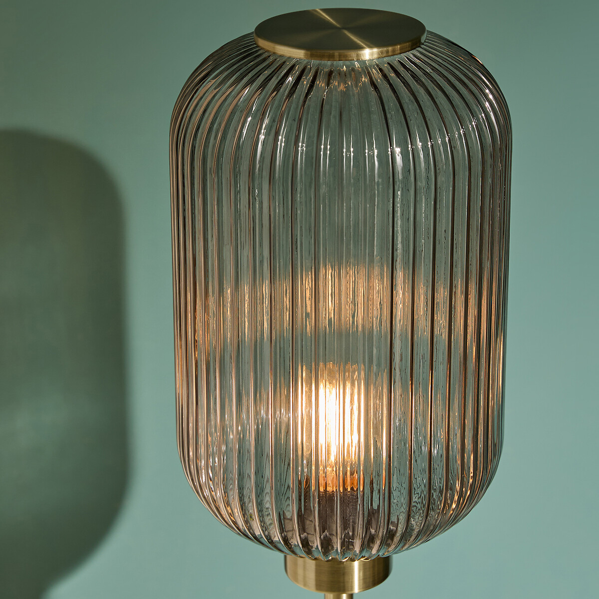 MADE.COM Briz Ribbed Glass Floor Lamp smoke grey, MADE