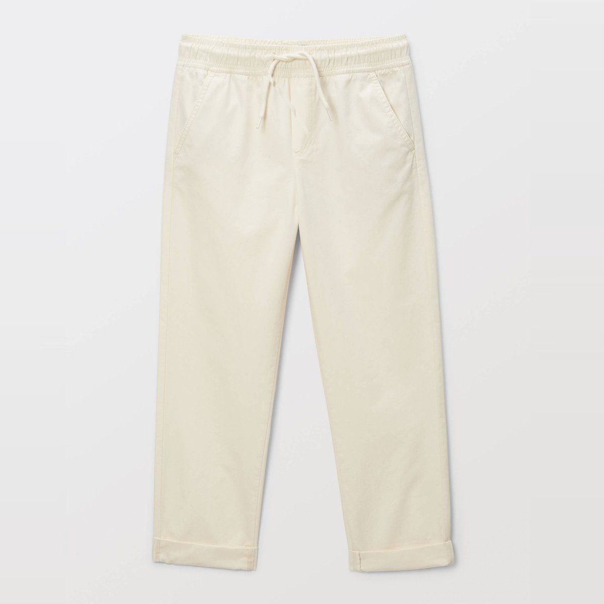 Pantalon droit taille élastiquée en coton winter white, MONOPRIX