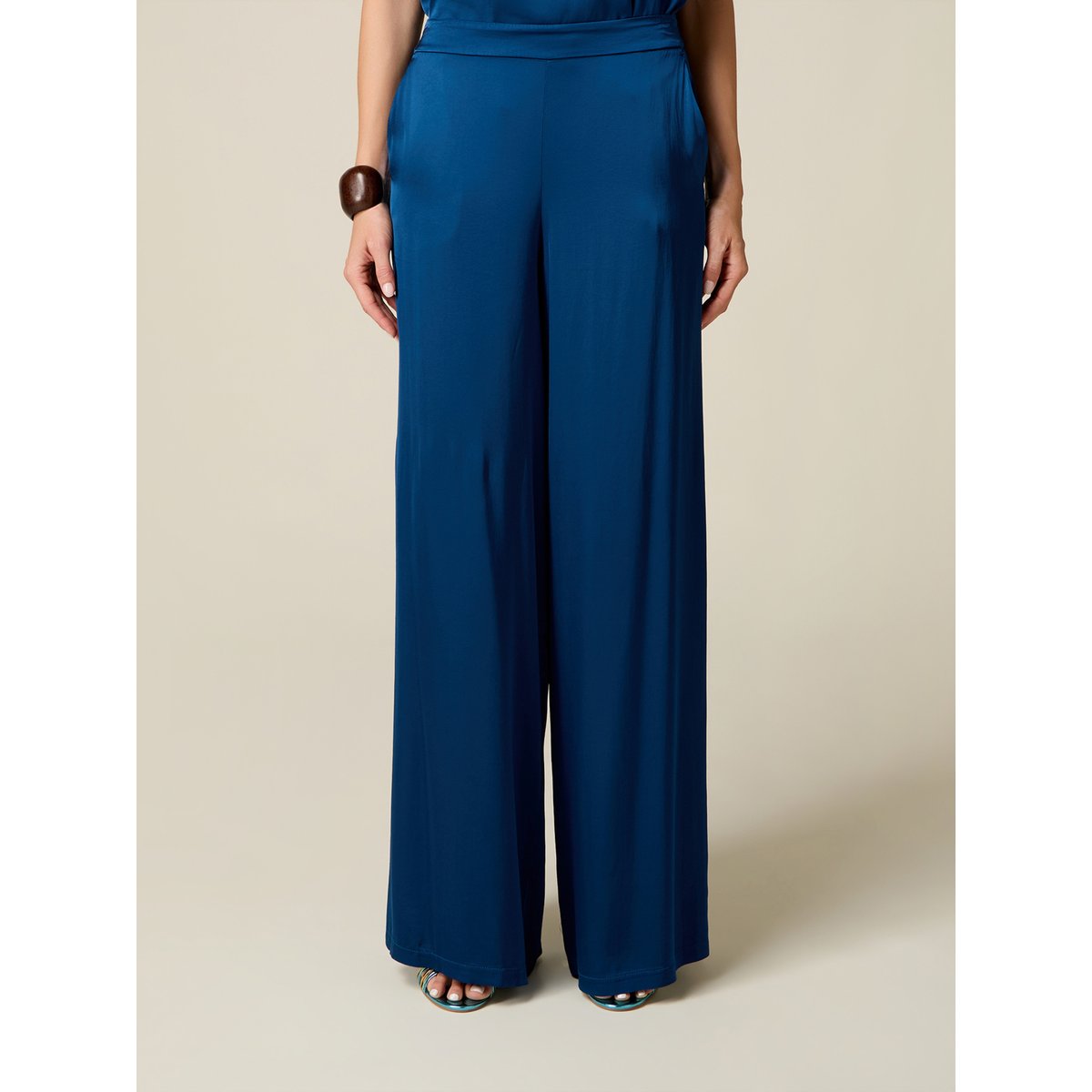 Pantalon palazzo en viscose petrol blue, OLTRE