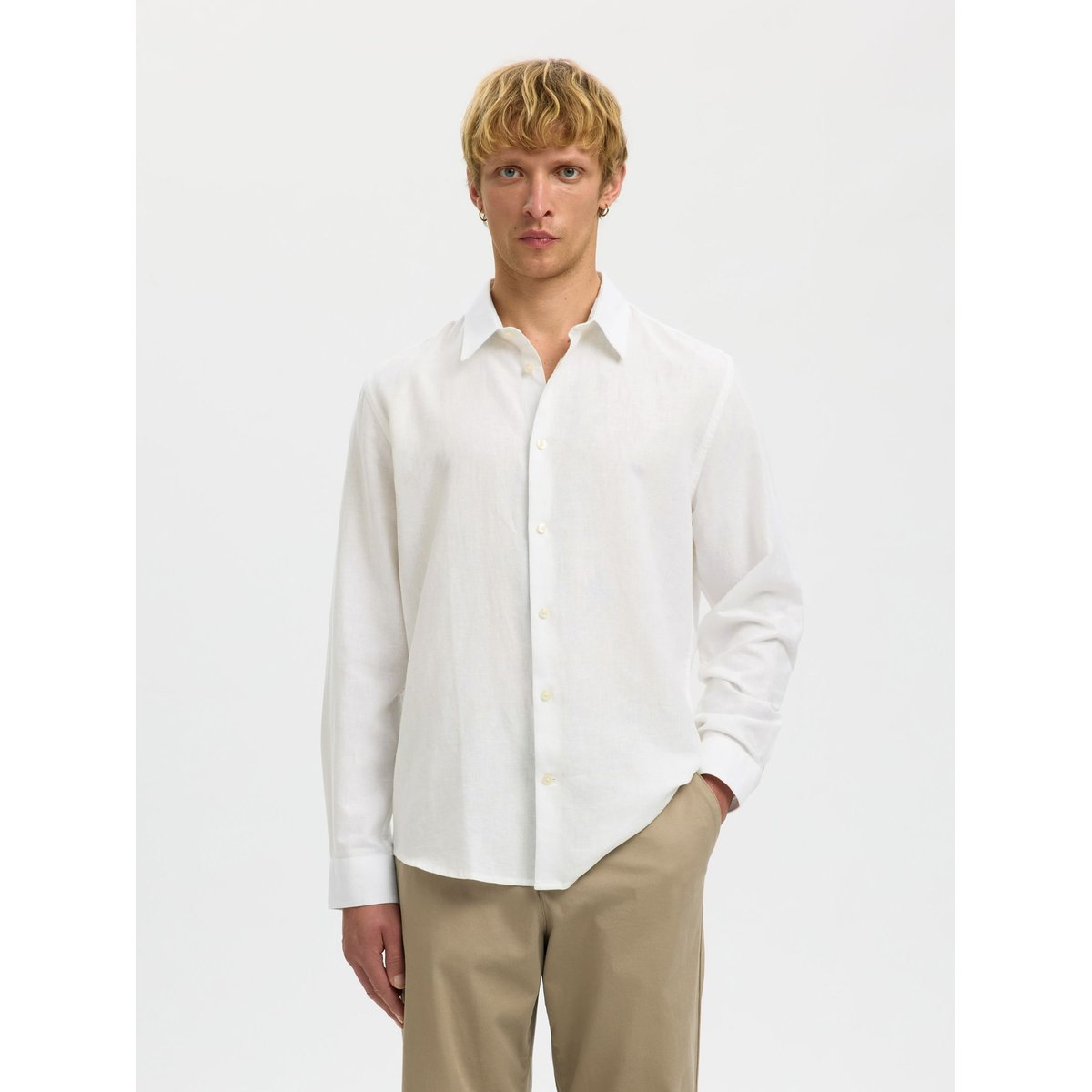 Chemise En Lin Mélangé bright white 2, SELECTED