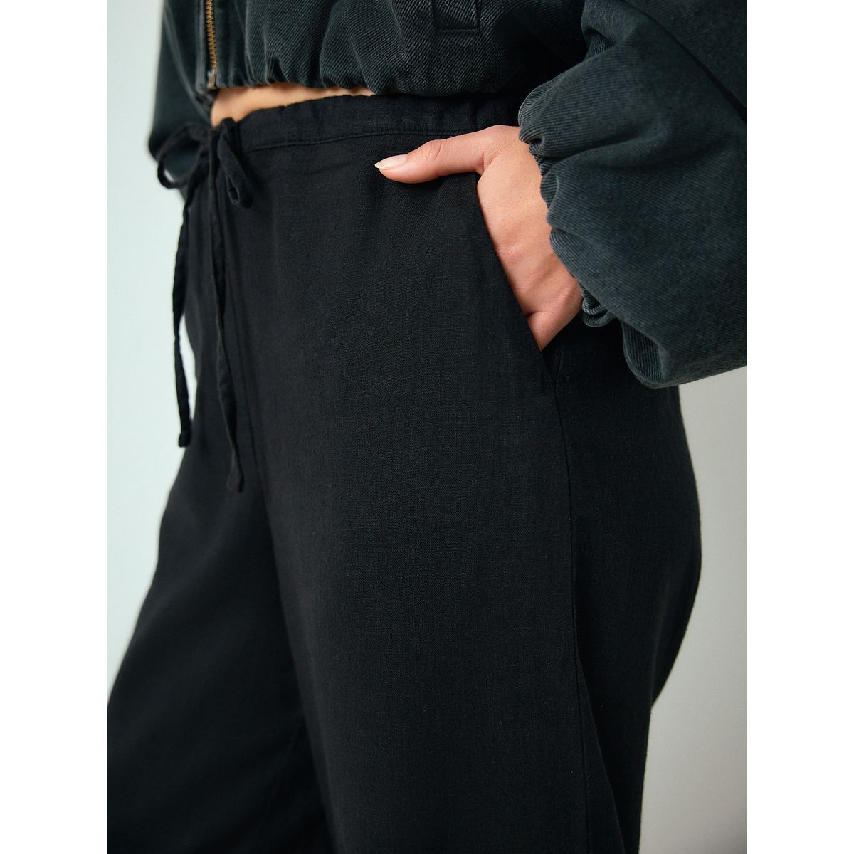 Pantalon ample en lin mélangé noir, NEXT