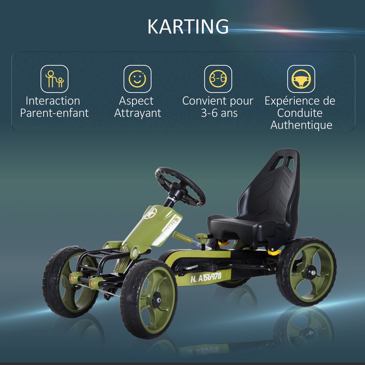 Kart à pédales Métal Vert vert, HOMCOM