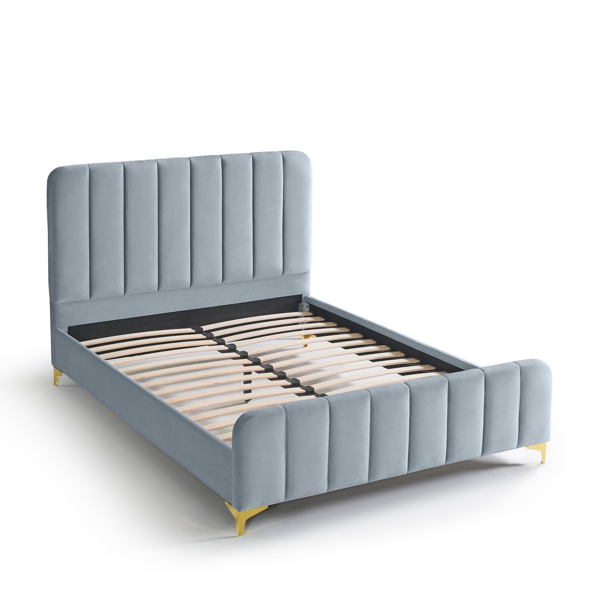 Lit velours avec pieds métal bleu grisé, TERRE DE NUIT