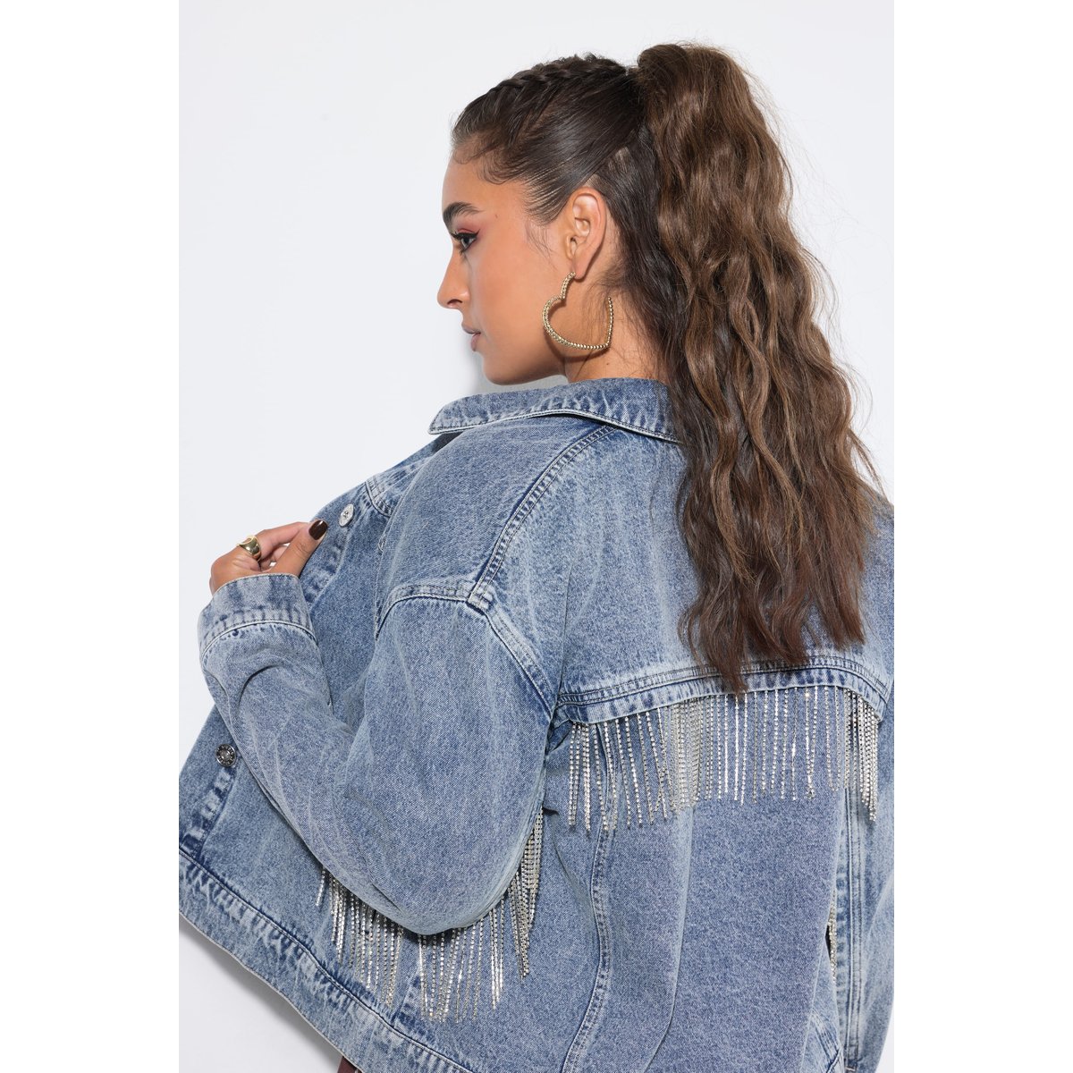 Veste en jean à franges sur les manches bleu jean, STUDIO UNTOLD