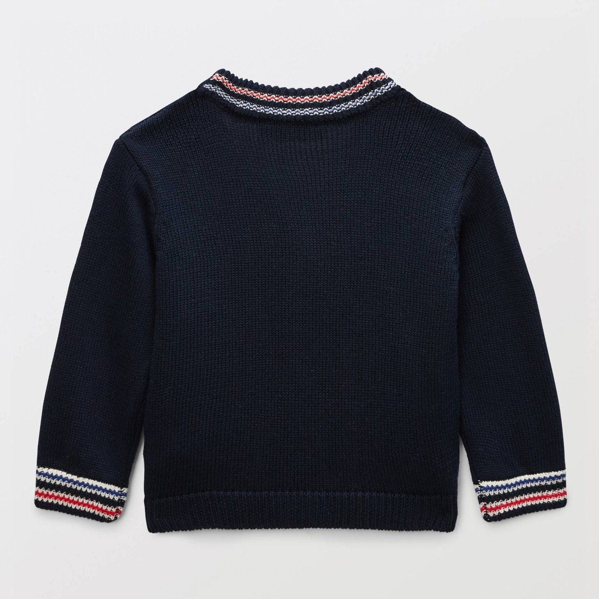 Cardigan tricot intarsia avec patchs en coton marine, BOUT'CHOU