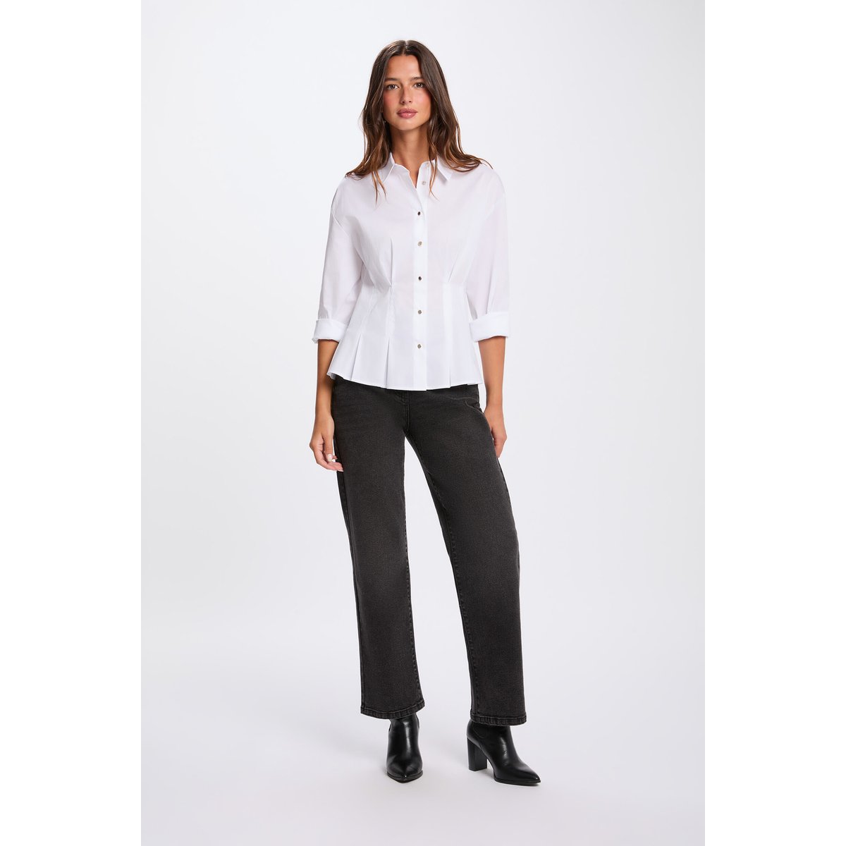 Chemise cintrée col à revers blanc, MORGAN