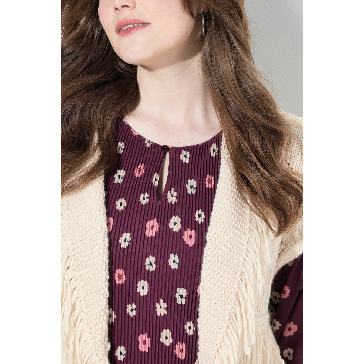 Cardigan long et oversize, coupe ouverte mastic foncé, ULLA POPKEN