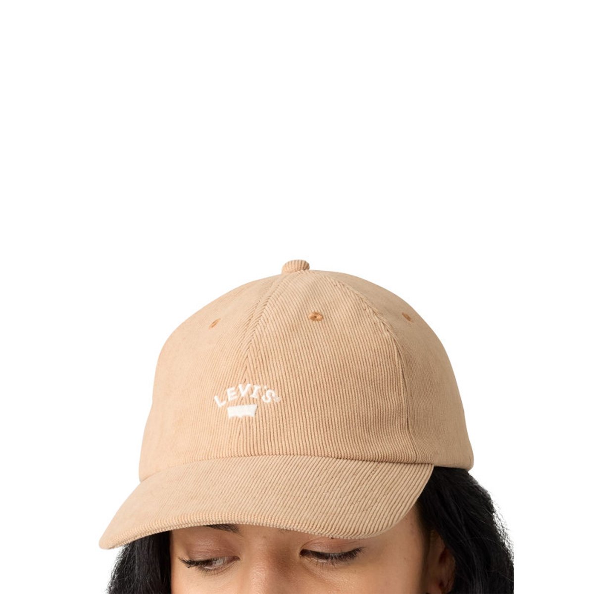 Casquette beige unie en velours côtelé pourvue du logo de la marque beige, LEVI'S