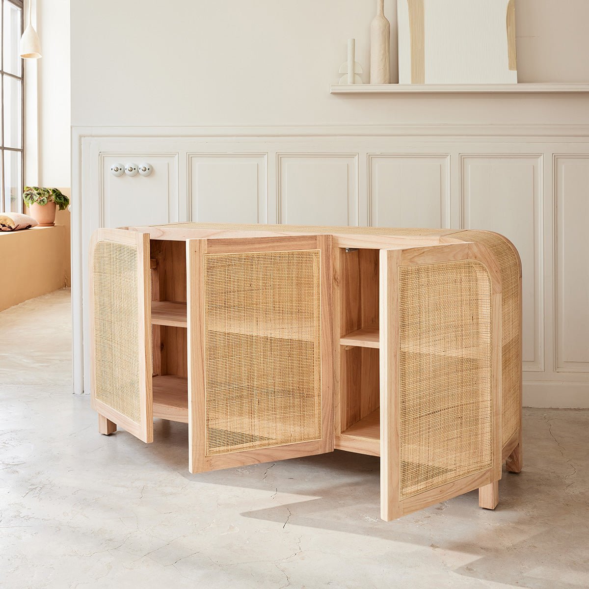 Buffet en bois massif et cannage 150 cm  MAËL naturel, BERAH GETAH