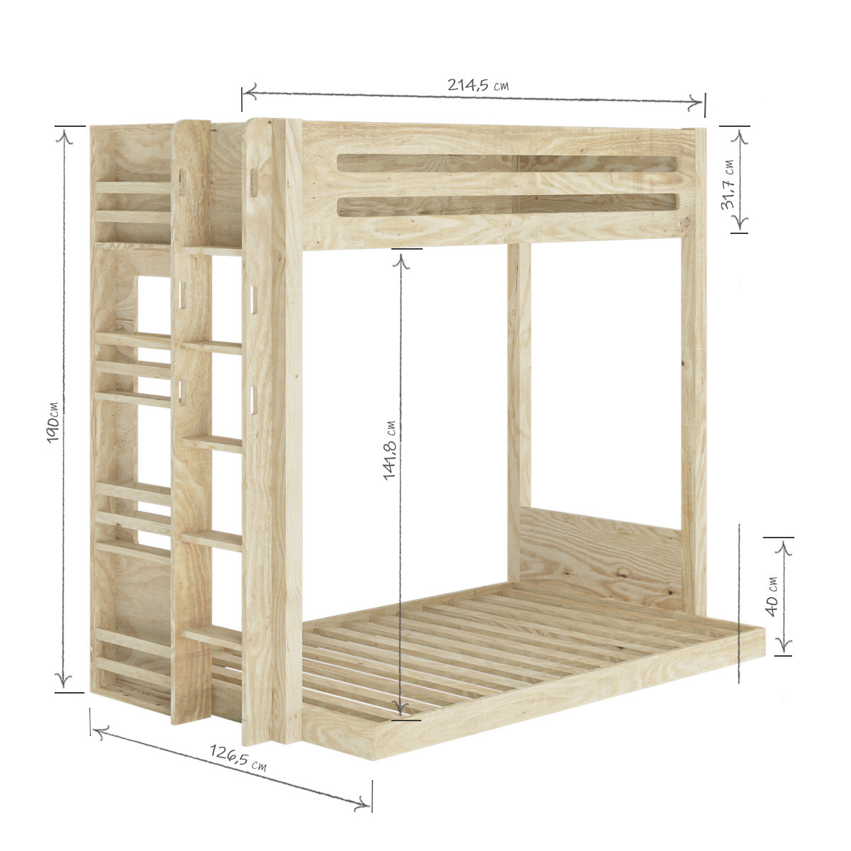 Pack lit superposé Montessori avec matelas Bois massif ISA bois naturel, AKITEN RETAIL
