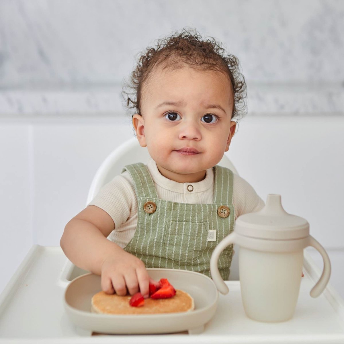 Assiette bébé silicone ventouse avec couvercle beige, B.BOX