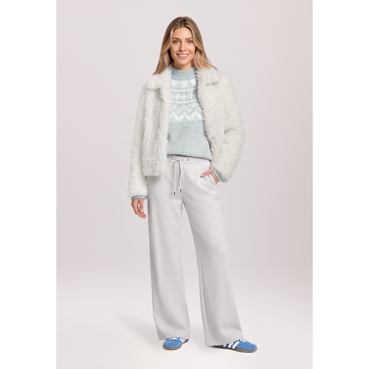 Pull-over en maille à motif jacquard gris/blanc, BETTY & CO