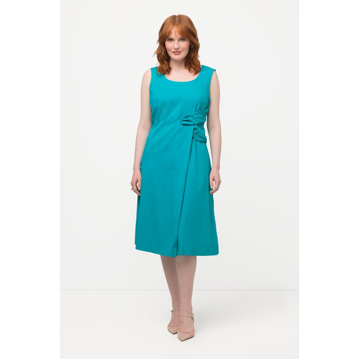 Robe sans manches à col V et drapé pétrole clair, ULLA POPKEN