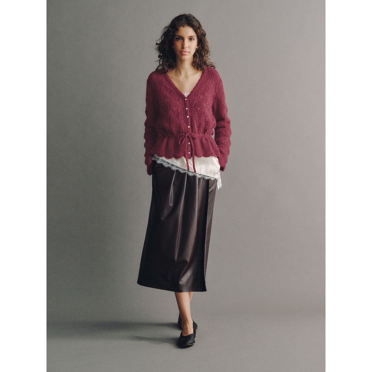 Cardigan en maille pointelle à nouer rose foncé, NEXT