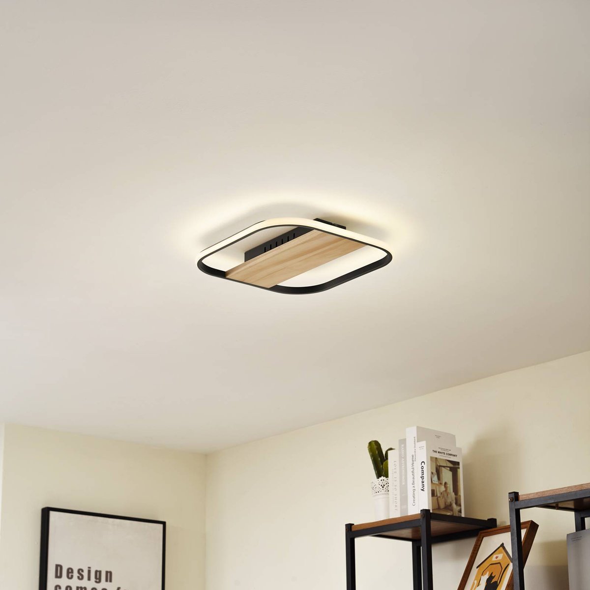 Plafonnier en aluminium traditionnelLED gris antique, bois clair, LINDBY