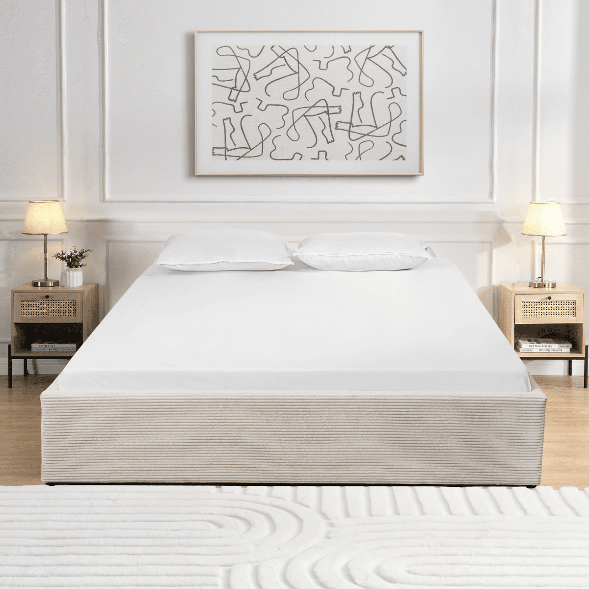 Lit coffre 160x200 cm en velours côtelé beige - ROMY beige, CALICOSY