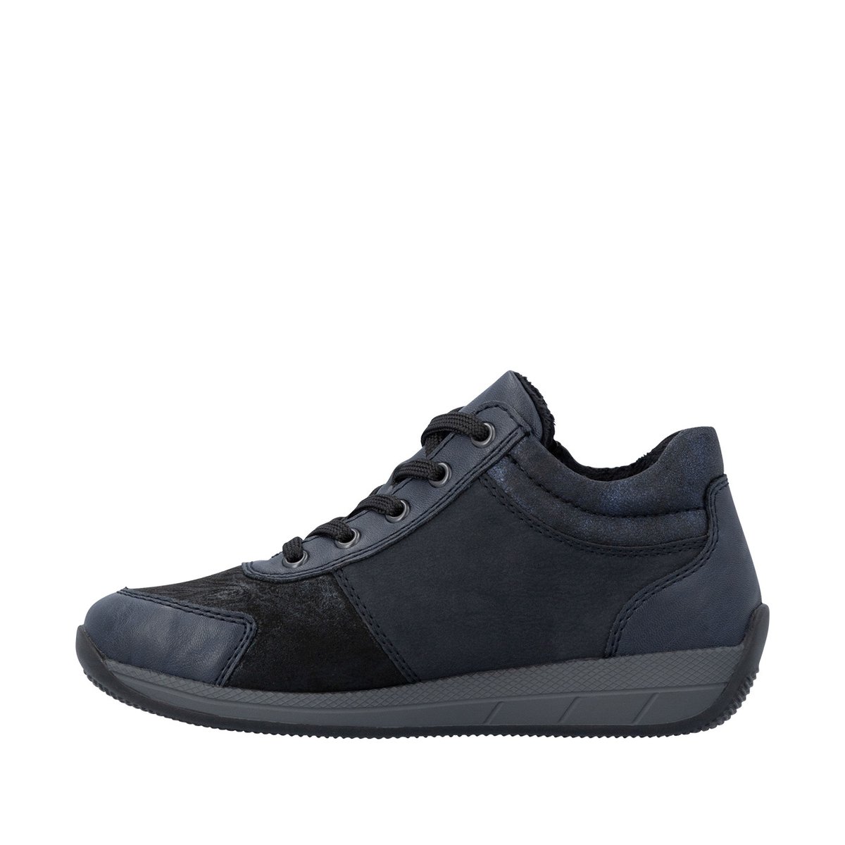 Sneakers bleu marine à talon plat pourvues de lacets et d'un zip bleu foncé, RIEKER