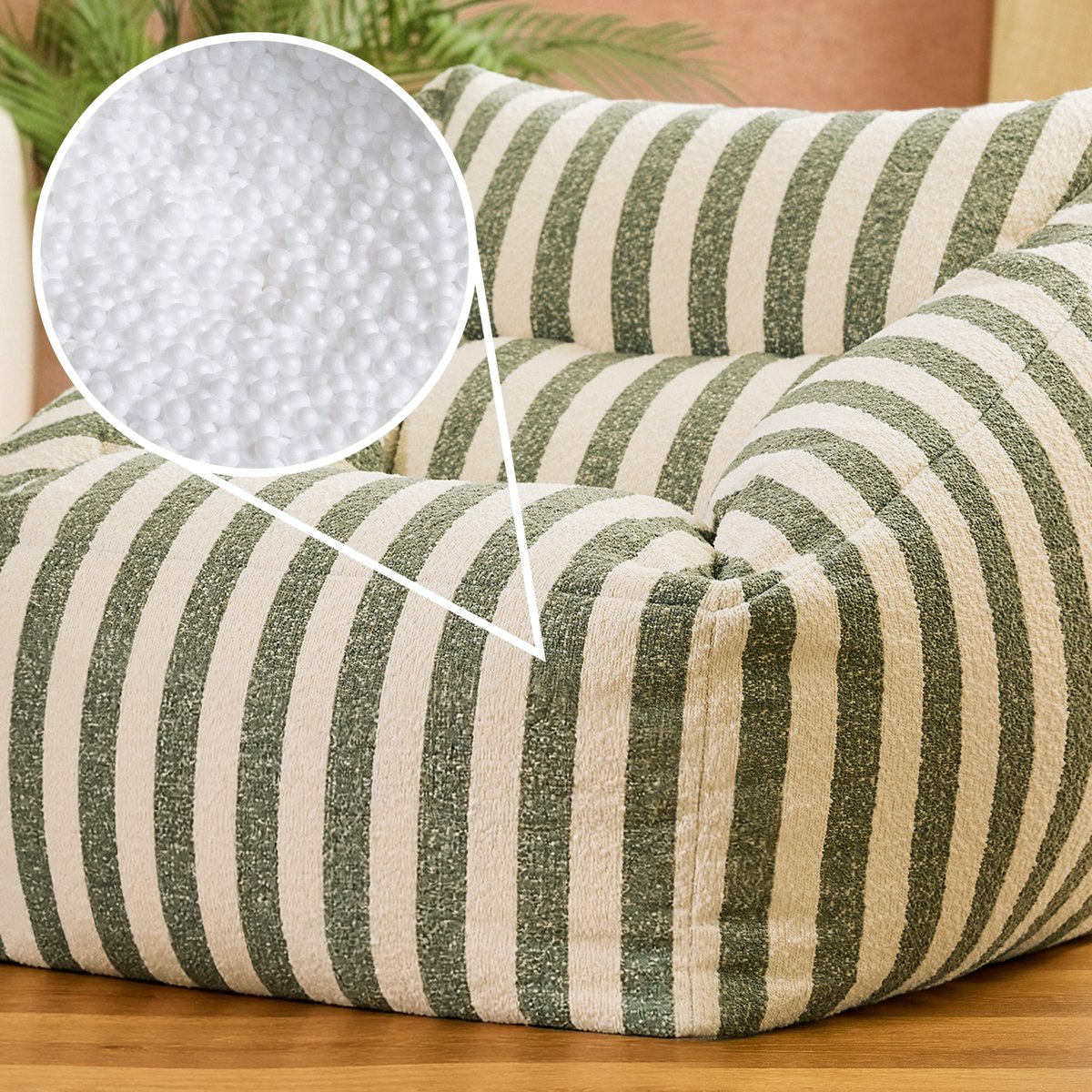 Pouf fauteuil en bouclette rayée texturée Oeko-Tex® - NATALIA vert olive, ICON