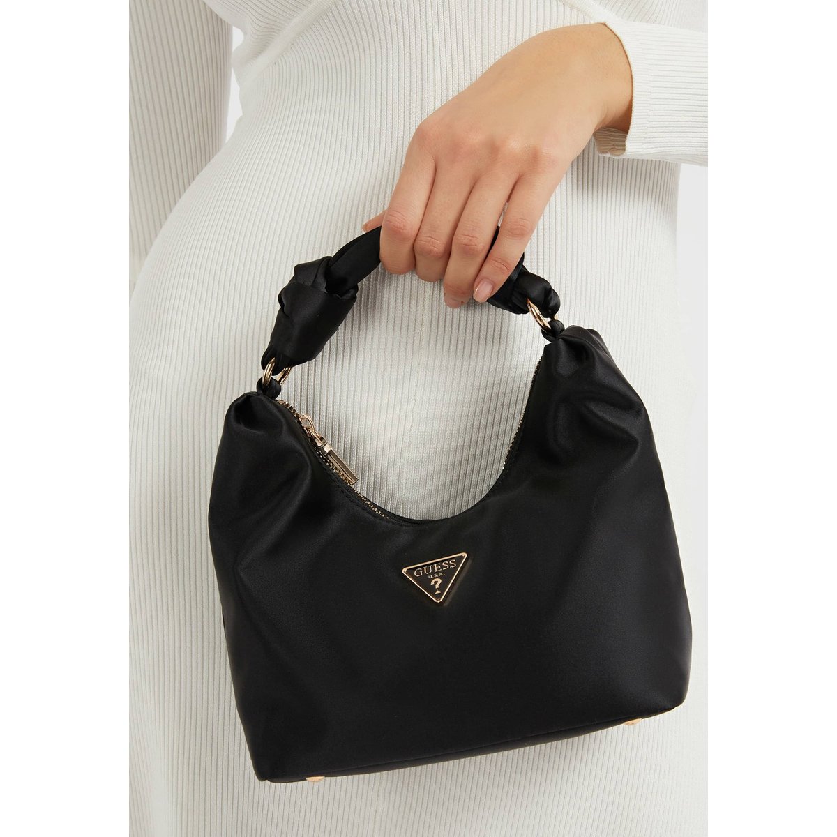 Mini Sac À Main Velina Satin noir, GUESS