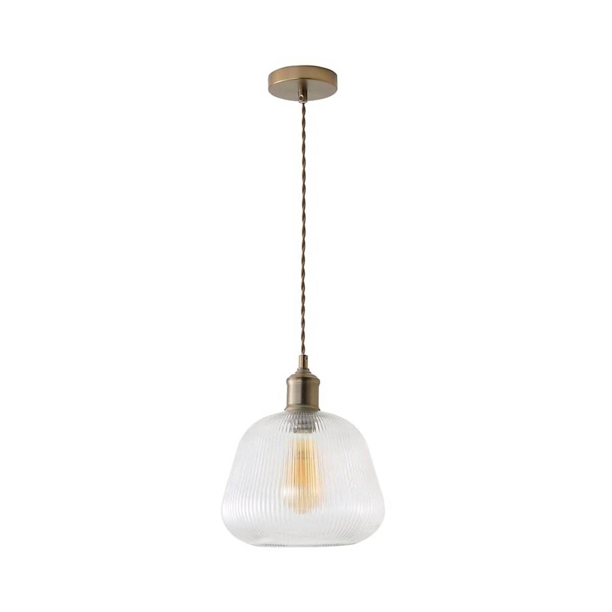 Delaney Ribbed Bell Glass Pendant Light with Filament Bulb brushed brass, ÉDITÉ