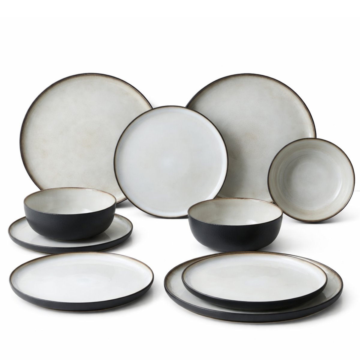 Set de 16 pièces de vaisselle en grès L27 KARLSTAD noir, SIA DECO