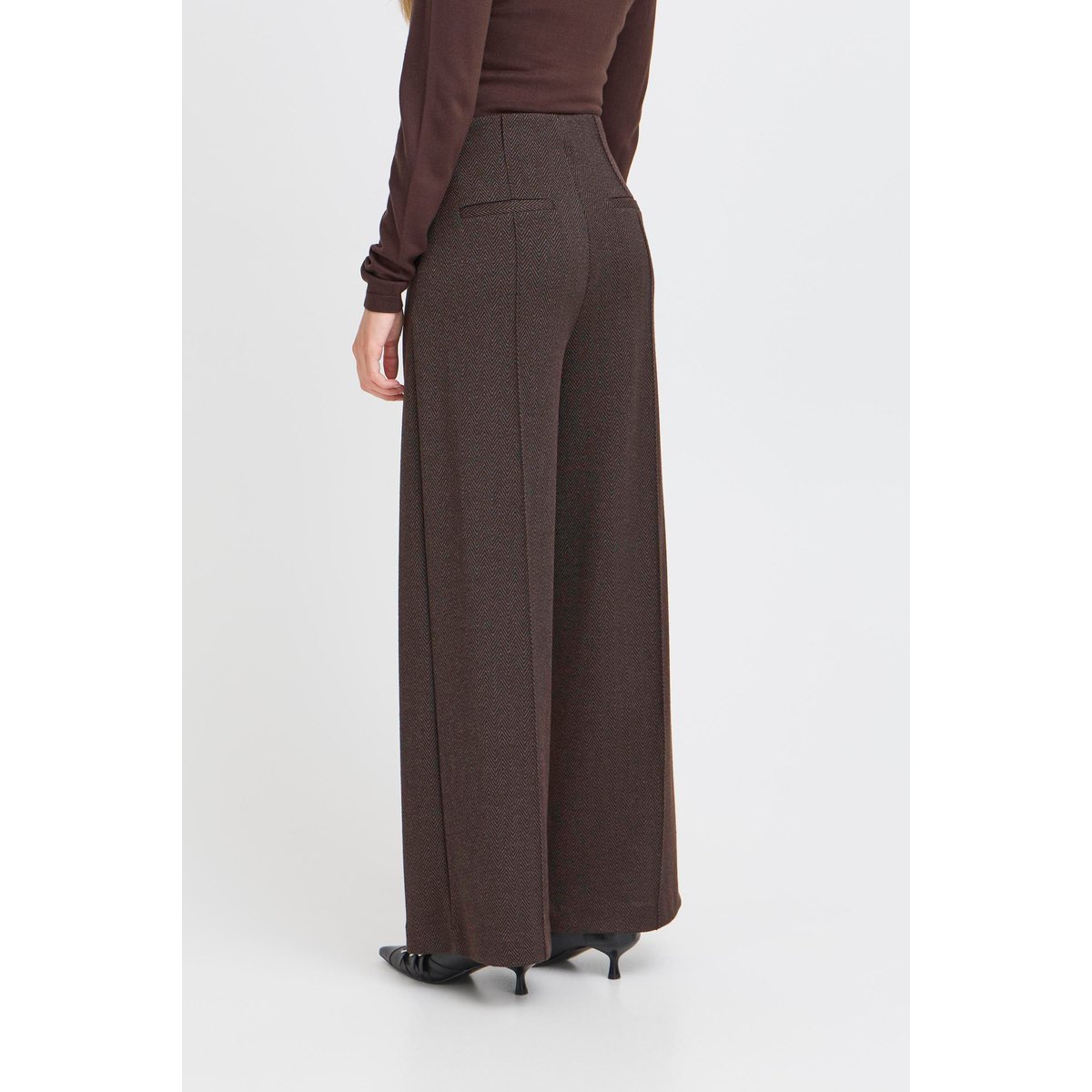 Pantalon décontracté black brown herringbone, ICHI